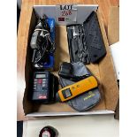 Box to include Dremal multi tool, Axminster Vernear and Ryobi measure & profimeter