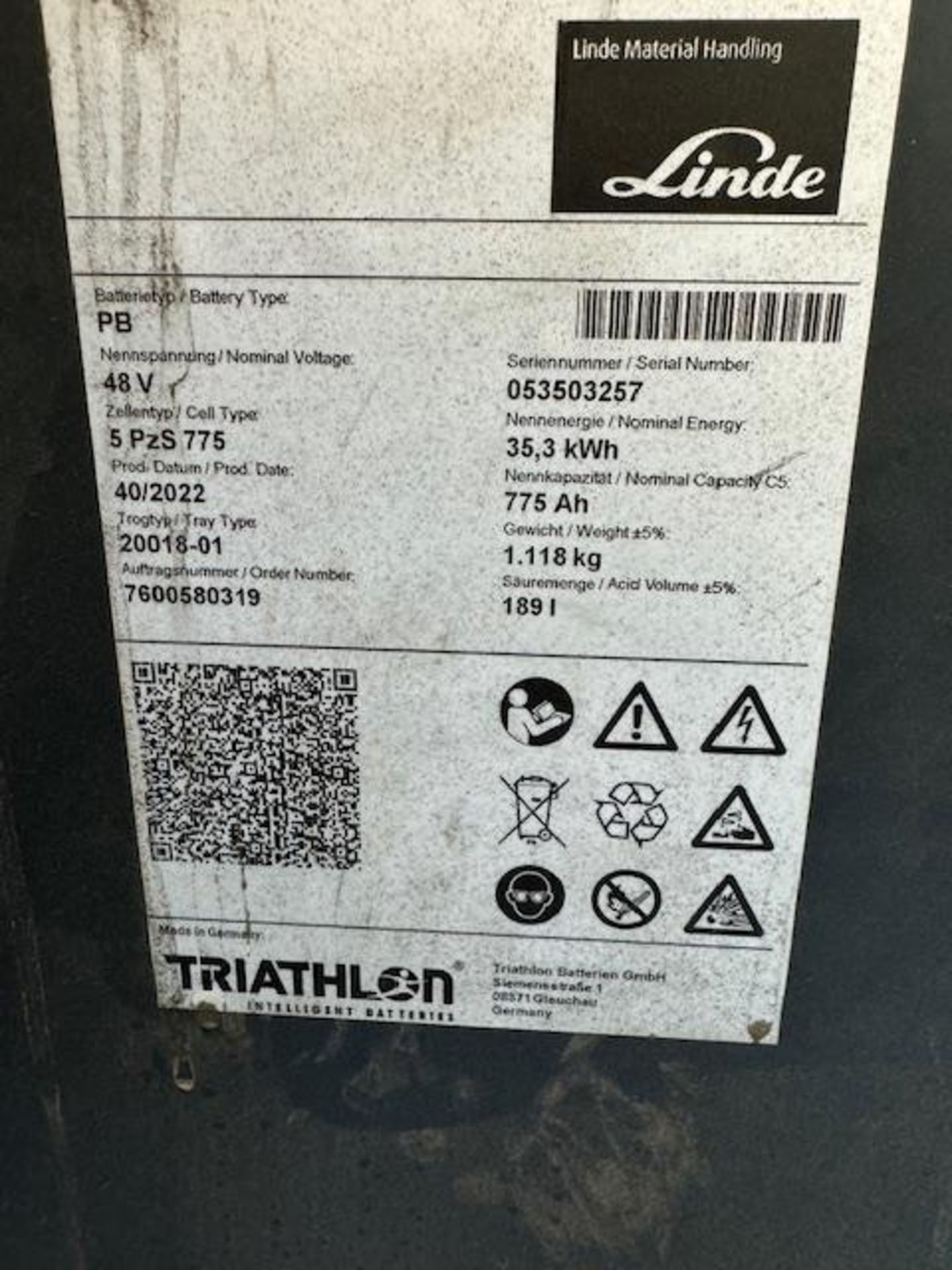 Linde spare battery pack for electric forklifts - Image 3 of 4