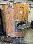 Timber clad jacketed stainless steel mash tank with twin heating elements.