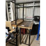 3 raised steel frame timber topped rectangular tables,