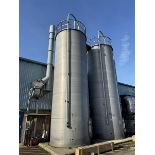 x2 Aluminium single skin 25 ton capacity vertical silos, with weigh scales and ICP A work Method