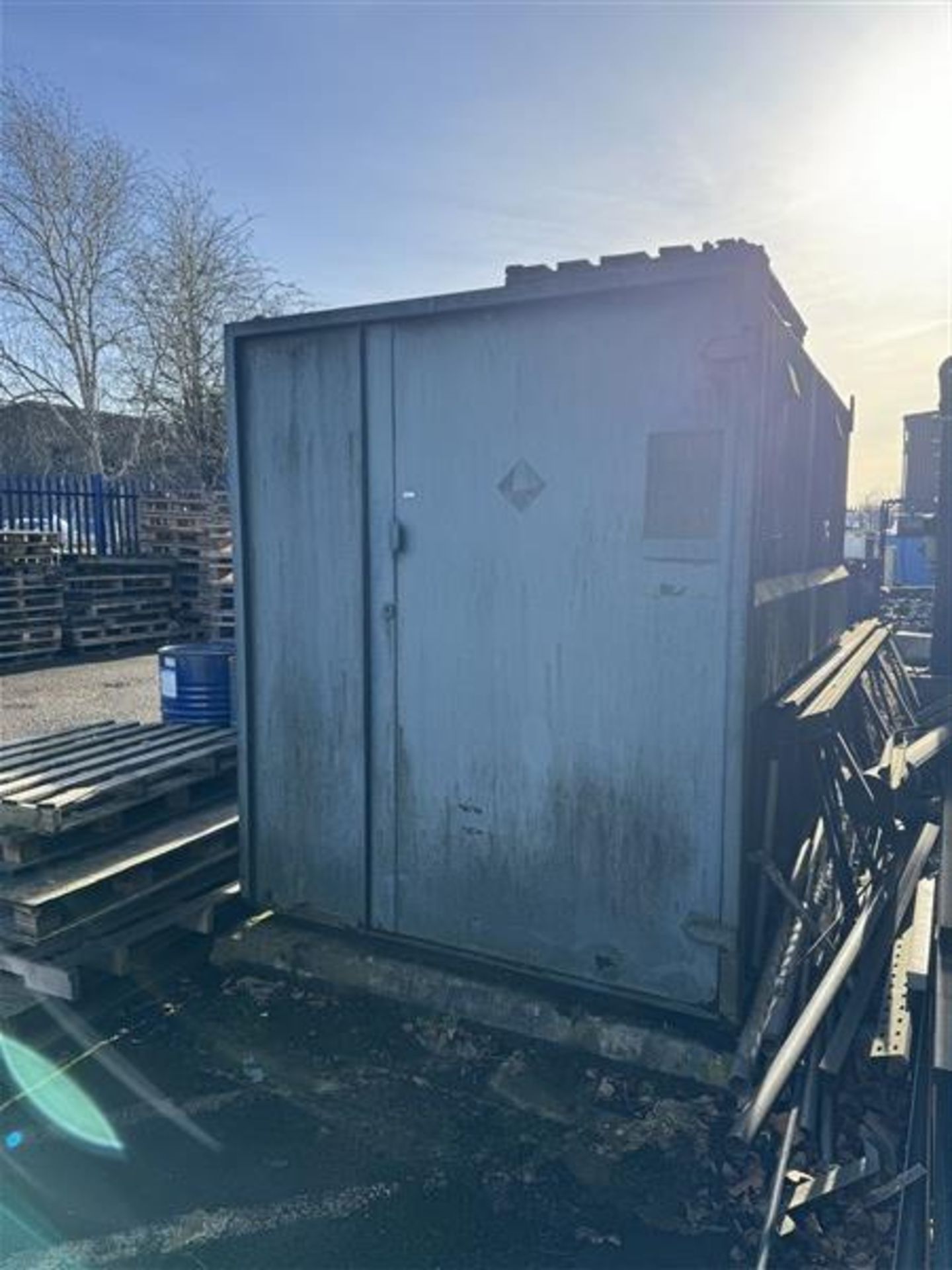 Large metal single door chemical store container Approx 8ft x 5ft A work Method Statement and Risk