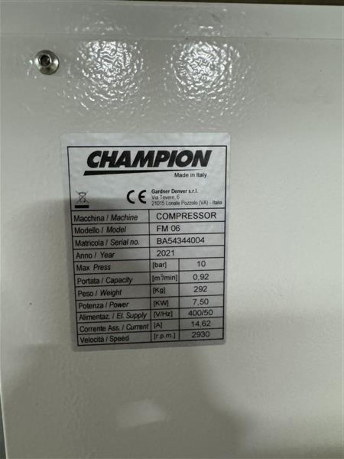 Champion FM06 compressor 400/50 V/H2, year: 2021 (Please note, this LOT is subject to acceptance - Image 5 of 8