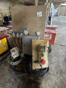 Assorted 240v cables & electric boxes mounted on wooden board