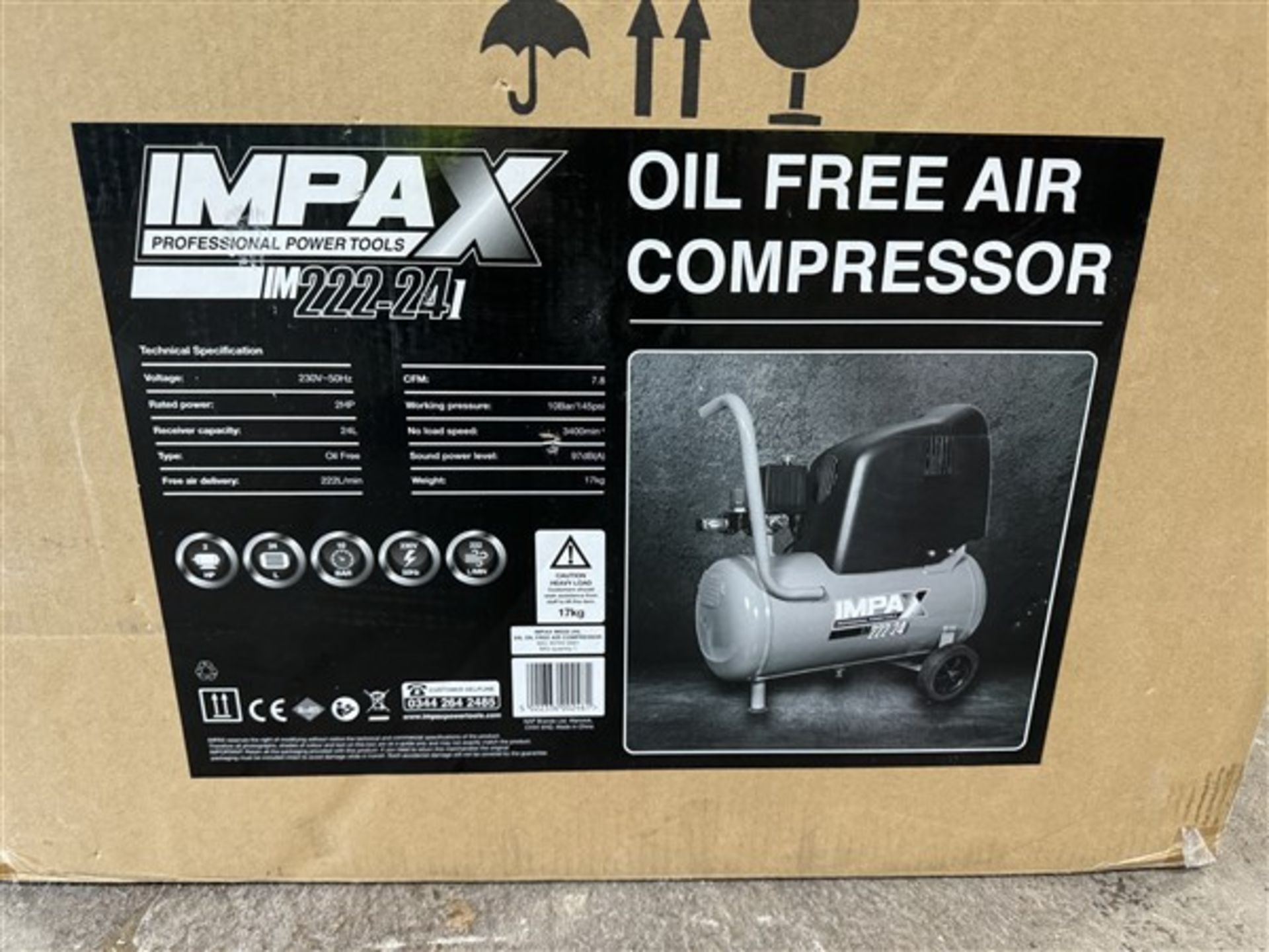 Impax 230v 24L oil free air compressor (boxed), model IM222-24L - Image 2 of 3