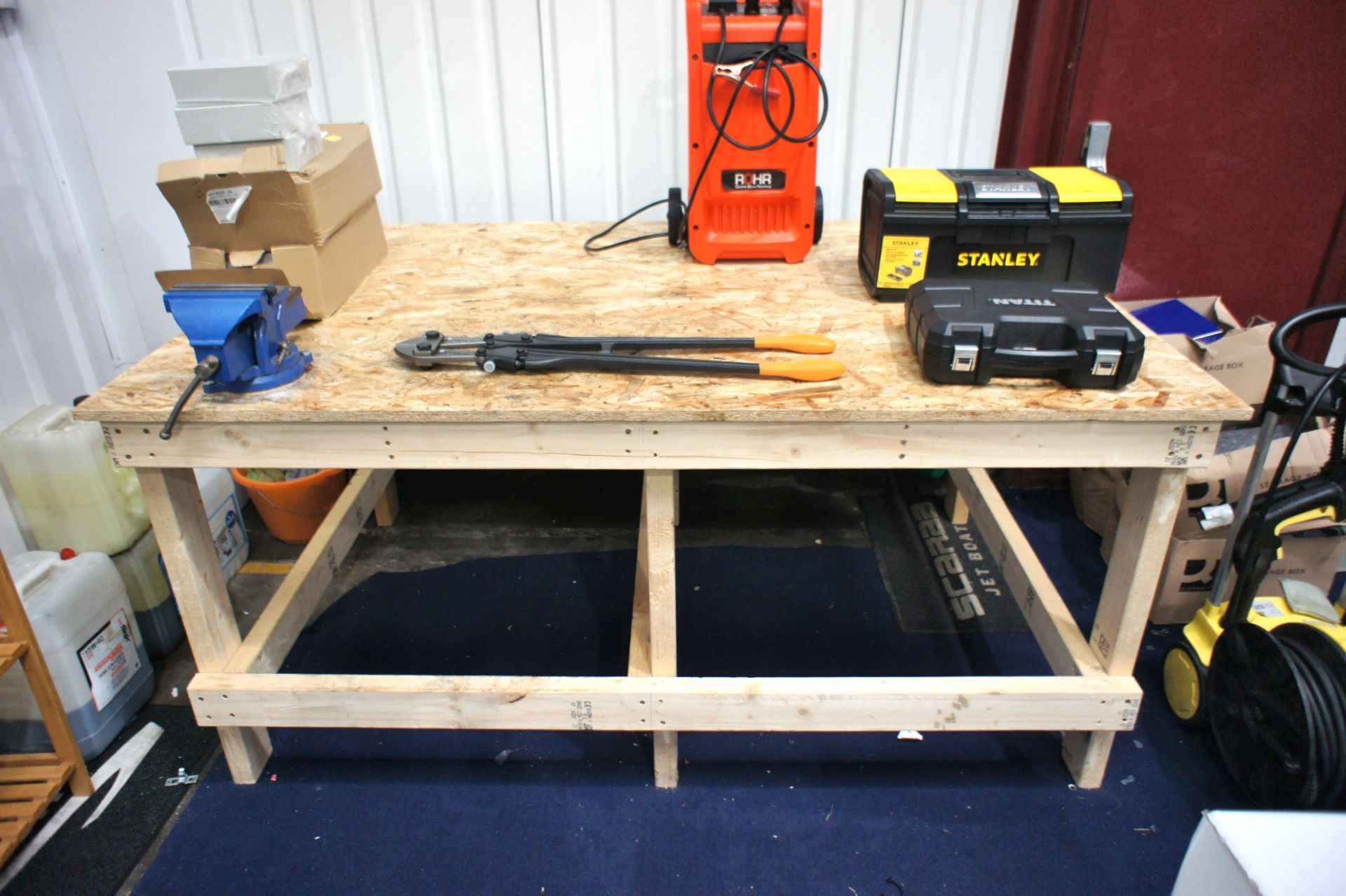 Timber workbench, 6 ft. x 4 ft. with 6" vice