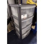 4-drawer plastic storage unit and contents