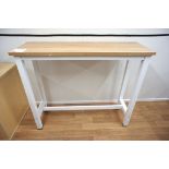 Oak effect steel framed console table