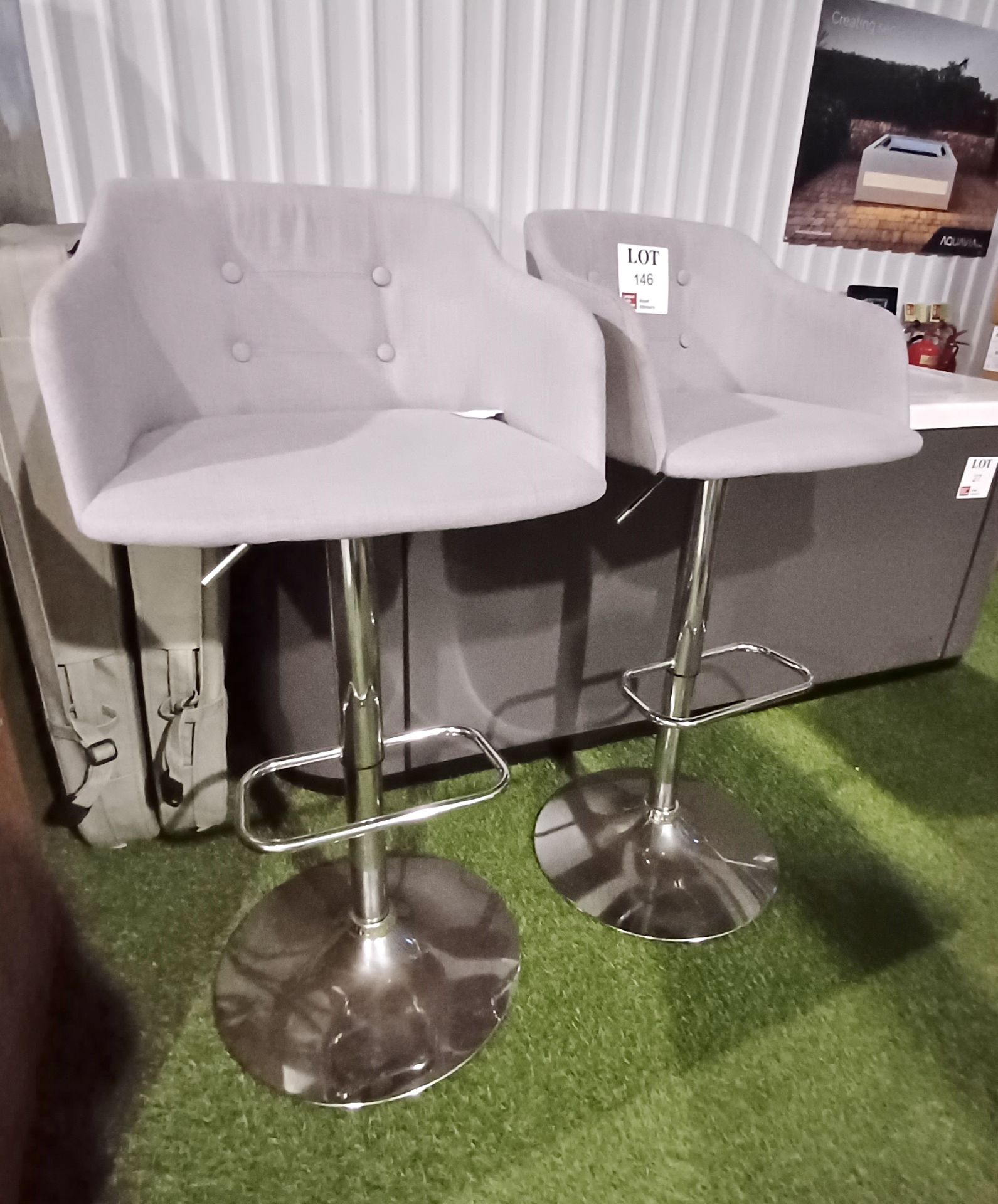 2 x Chrome base upholstered bar stools