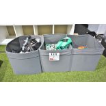 Contents to 3 x storage boxes including boat cleaning products, ropes and ratchet straps