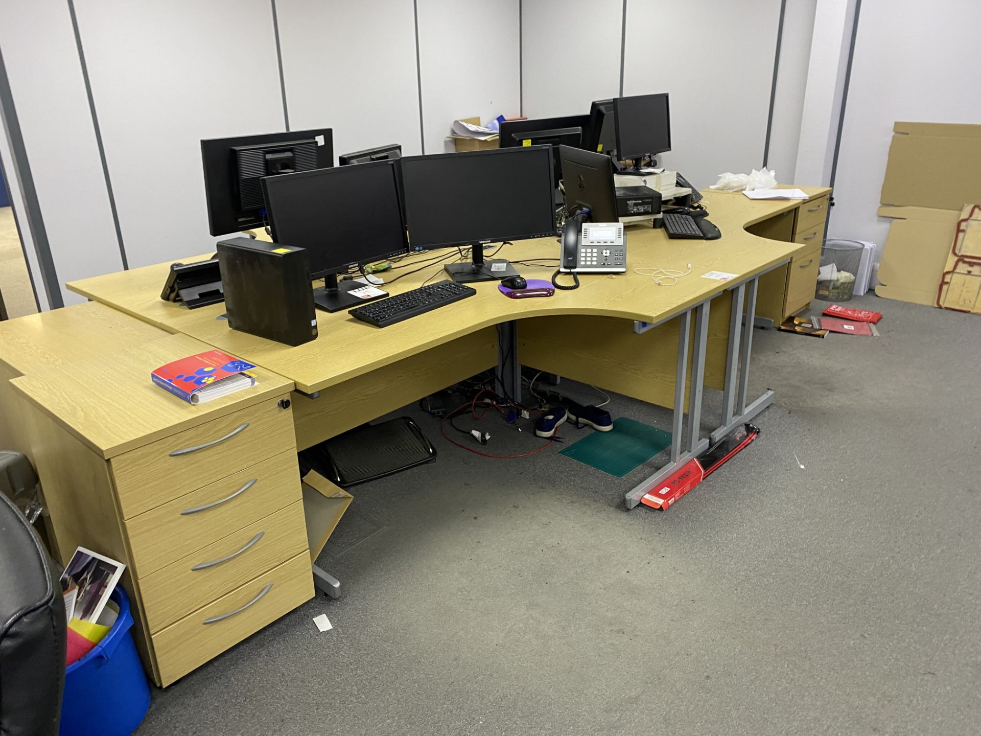 Two light wood effect L shaped desks (1600mm x 1200mm) Additional ...