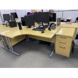 Two light wood effect L shaped desks (1600mm x 1200mm)