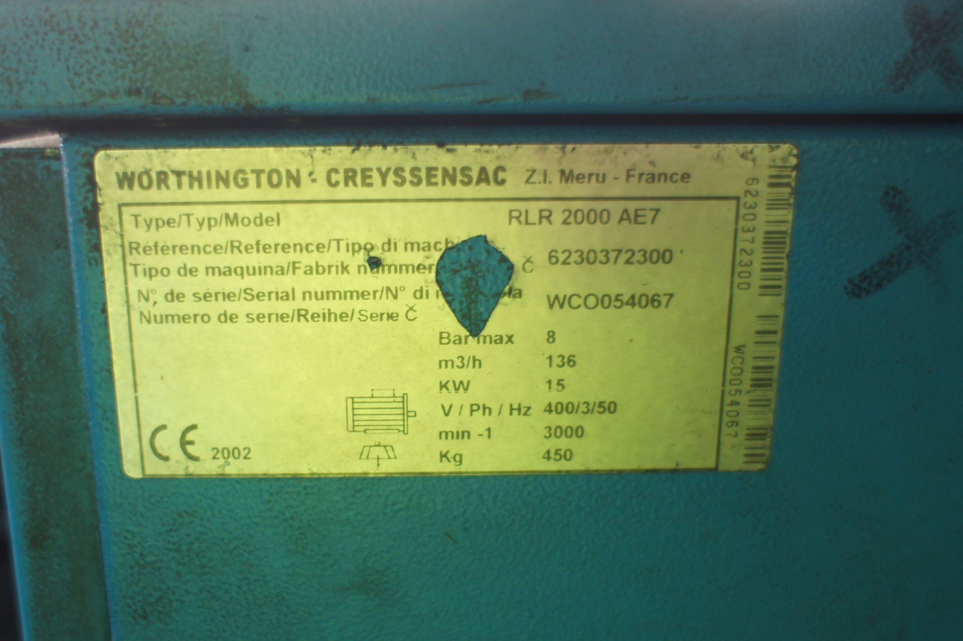 Worthington Cress Rollair RLR2000 AEY compressor - Image 3 of 4