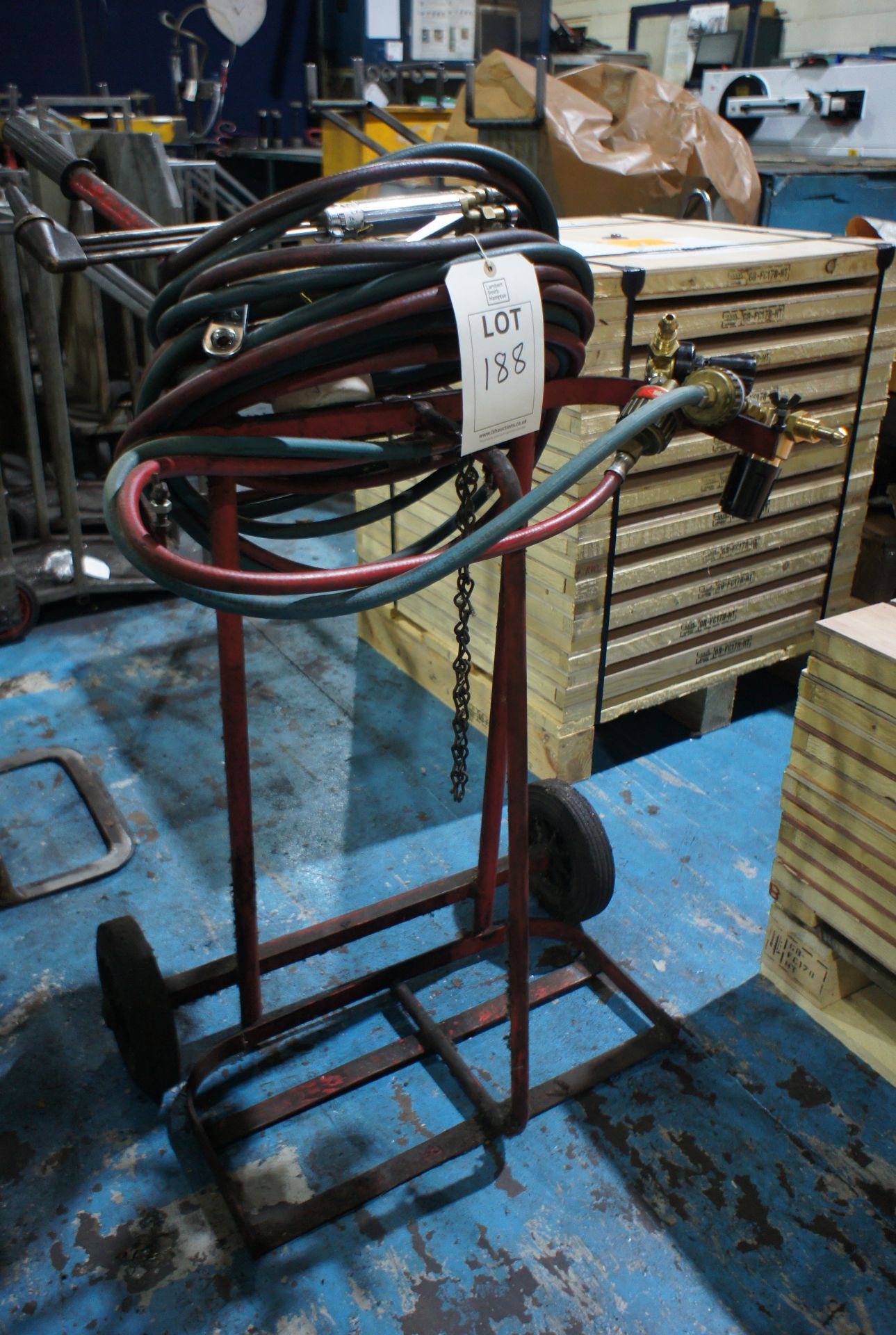 Oxy/Acetylene cutting torch, hoses, gauges and bottle cart - Image 2 of 3