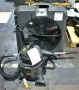 Large floor fan with Sealey wet & dry vacuum cleaner