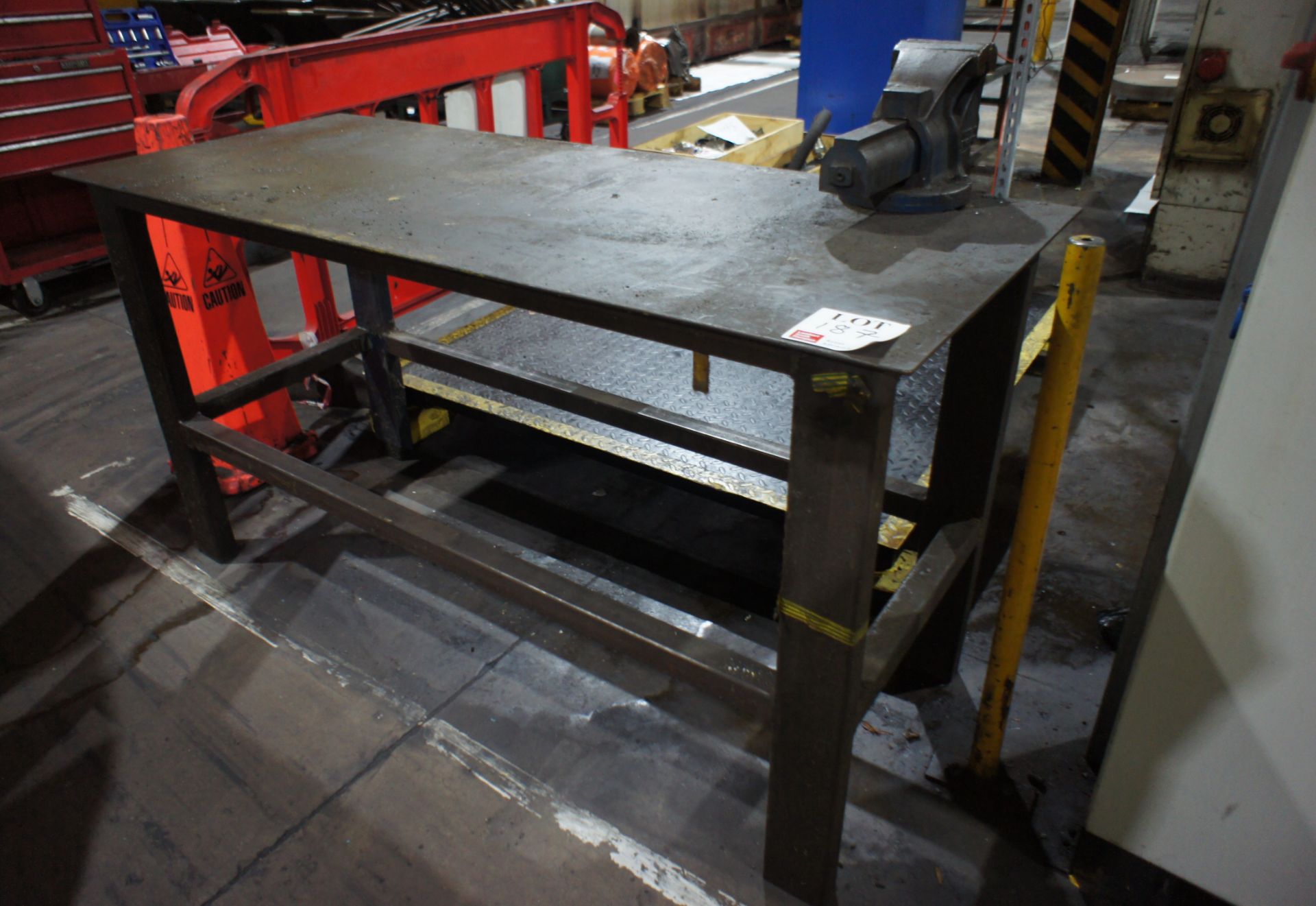 Steel fabricated work bench with engineers vice