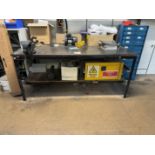 Steel workbench, approx. size: 8ft x 4ft with Record No.5 vice