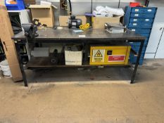 Steel workbench, approx. size: 8ft x 4ft with Record No.5 vice