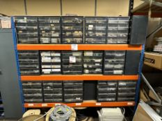 Contents of rack including electrical components, heavy duty fuses, sensors, electrical cabling etc