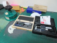 Unnamed laboratory circular sample hand cutter, 2 x digital micrometers