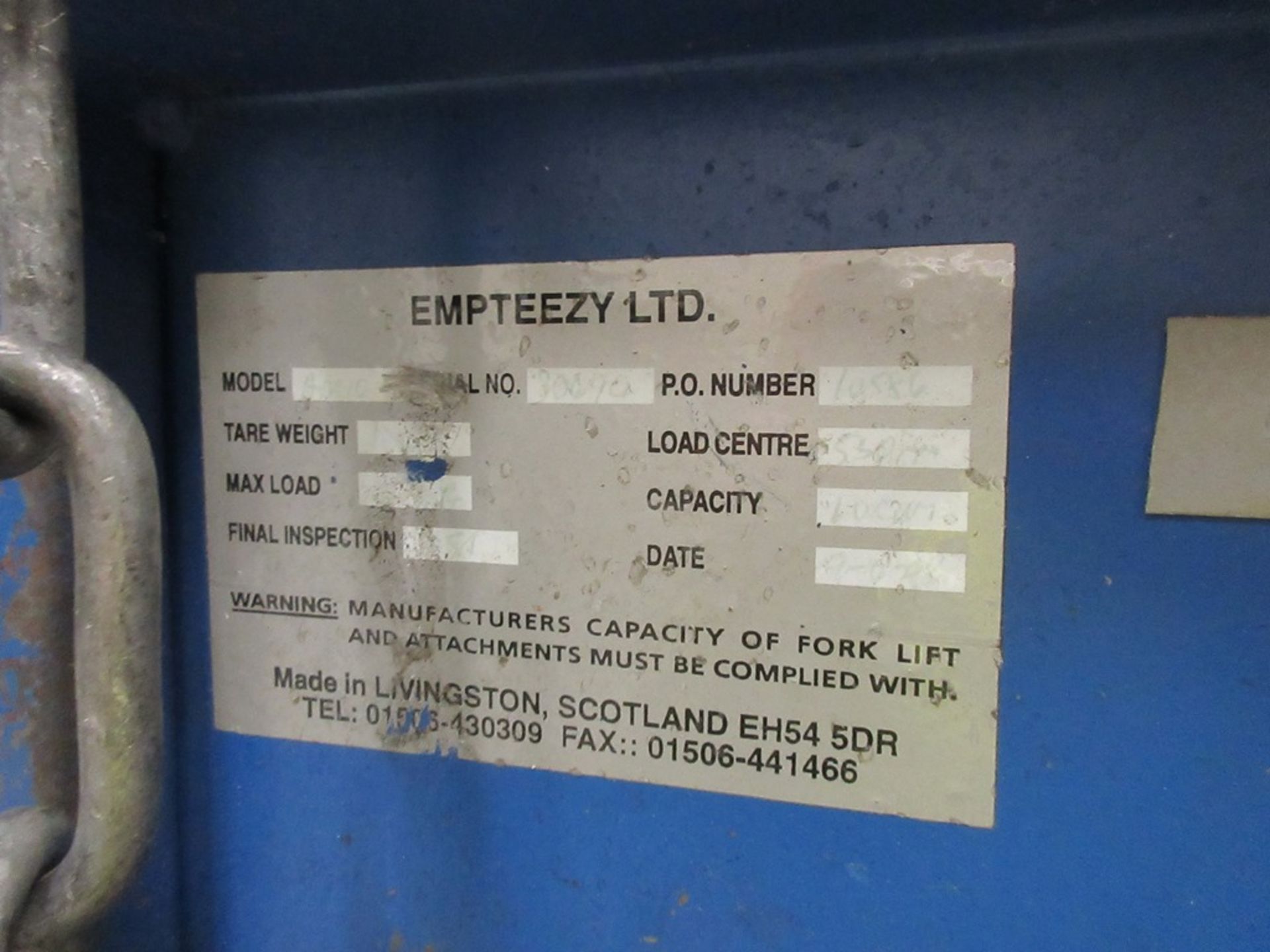 Empteezy Limited forklift skip, model ADC10, max load 1250kg - Image 2 of 3