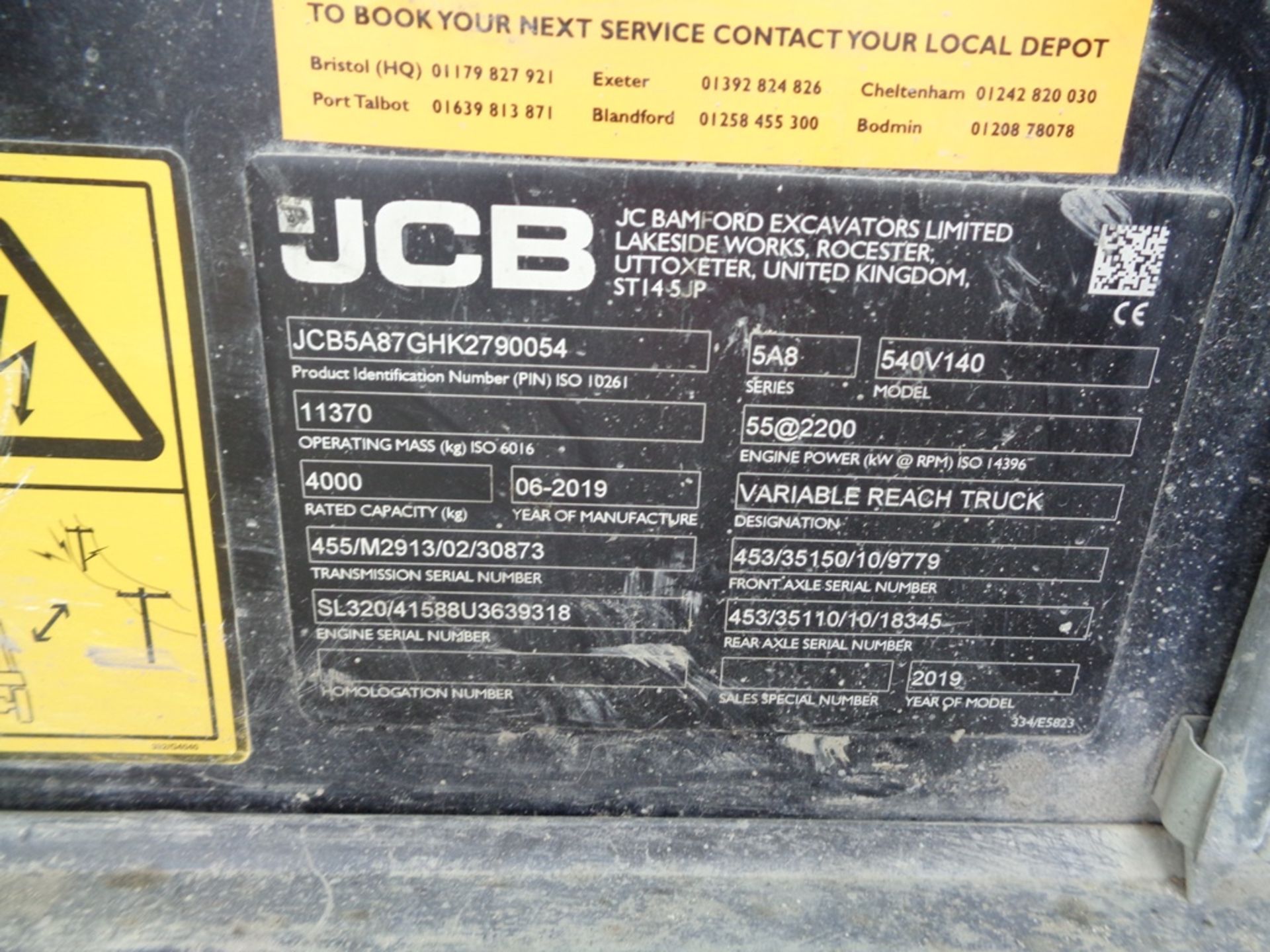 JCB 540V140 Loadall telescopic telehandler Registration: SE19 XGO, PIN ...