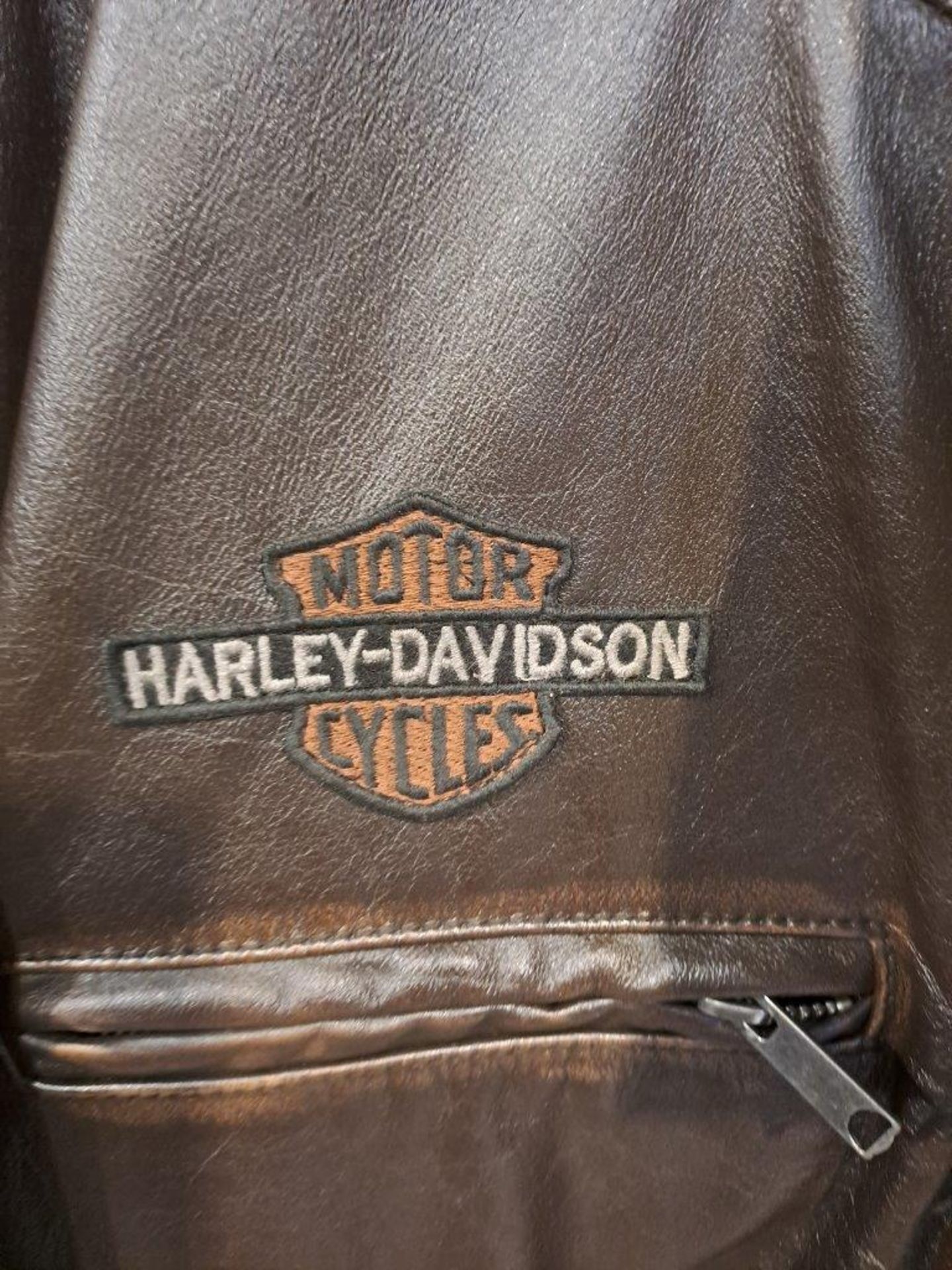 Harley Davidson Brown Leather Large Mens Jacket - Image 3 of 9