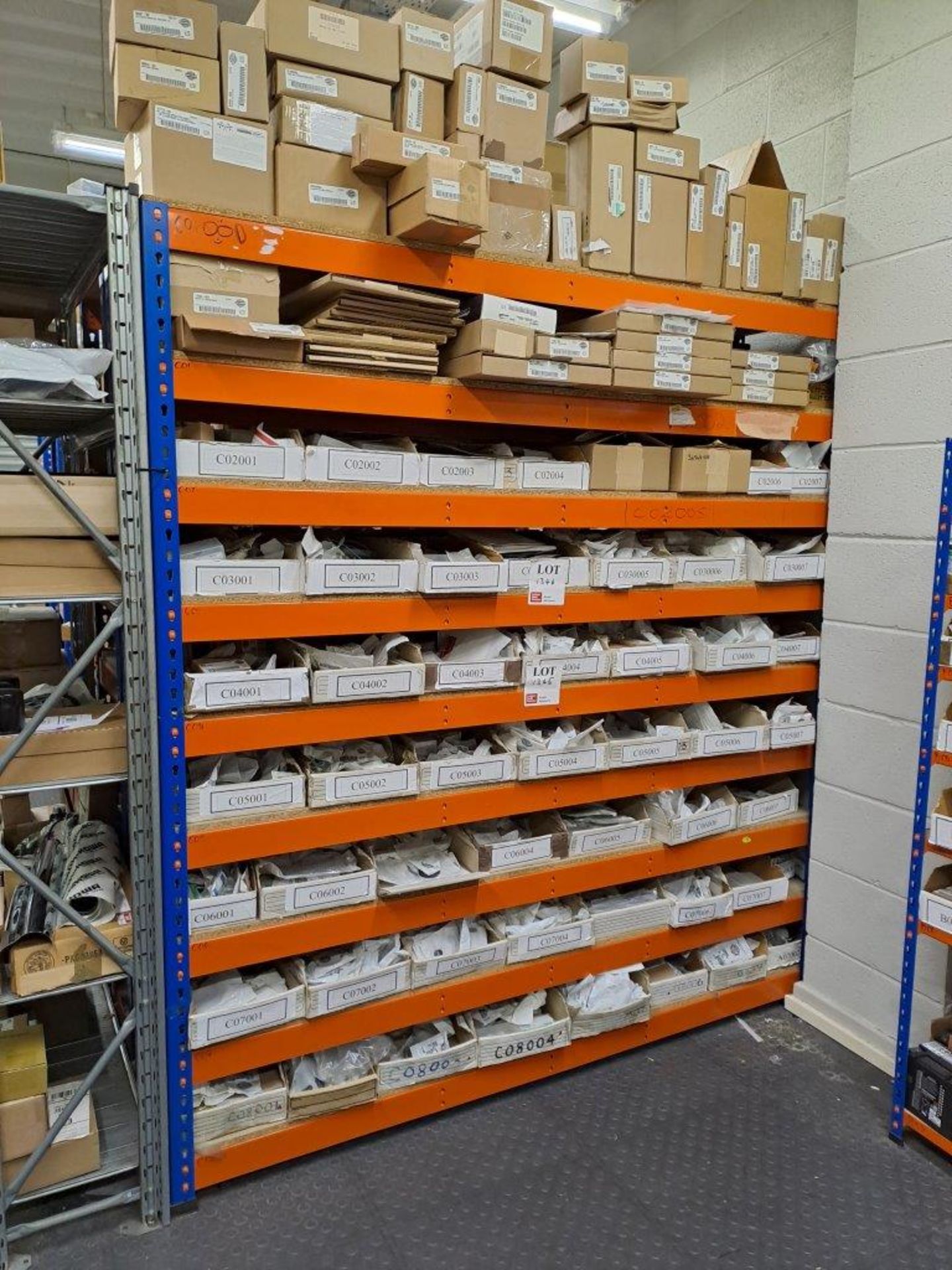 9 Bays of Blue and orange shelving, througout stores and workshop - Image 2 of 7