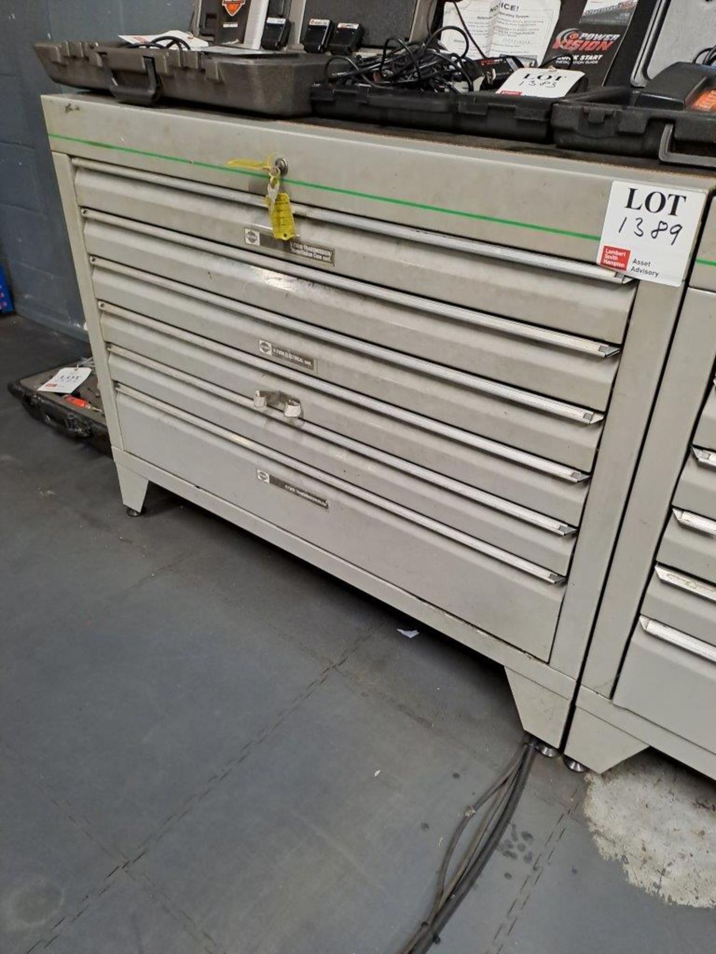 6 drawer Cantilever Toolbox and contents - Mainly Harley Davidson Electrical test Equipment