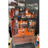 3 Tier Glass display cabinet with Orange Shelves to Base