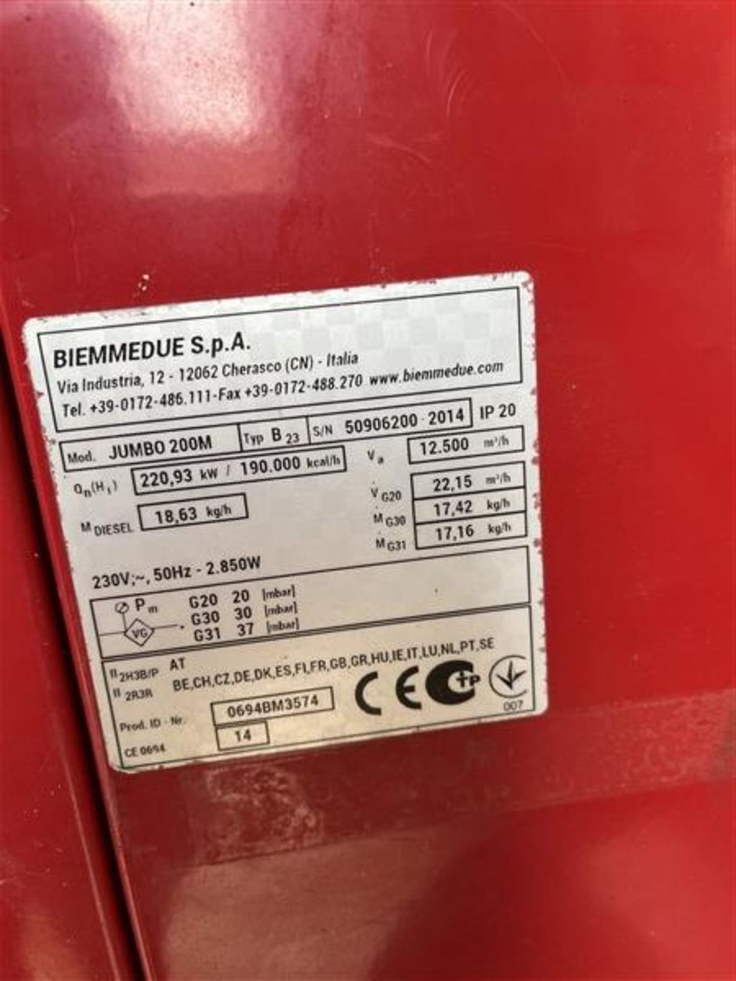Biemmedue SPA Jumbo 200m Mobile Heater (2014) - Image 3 of 6