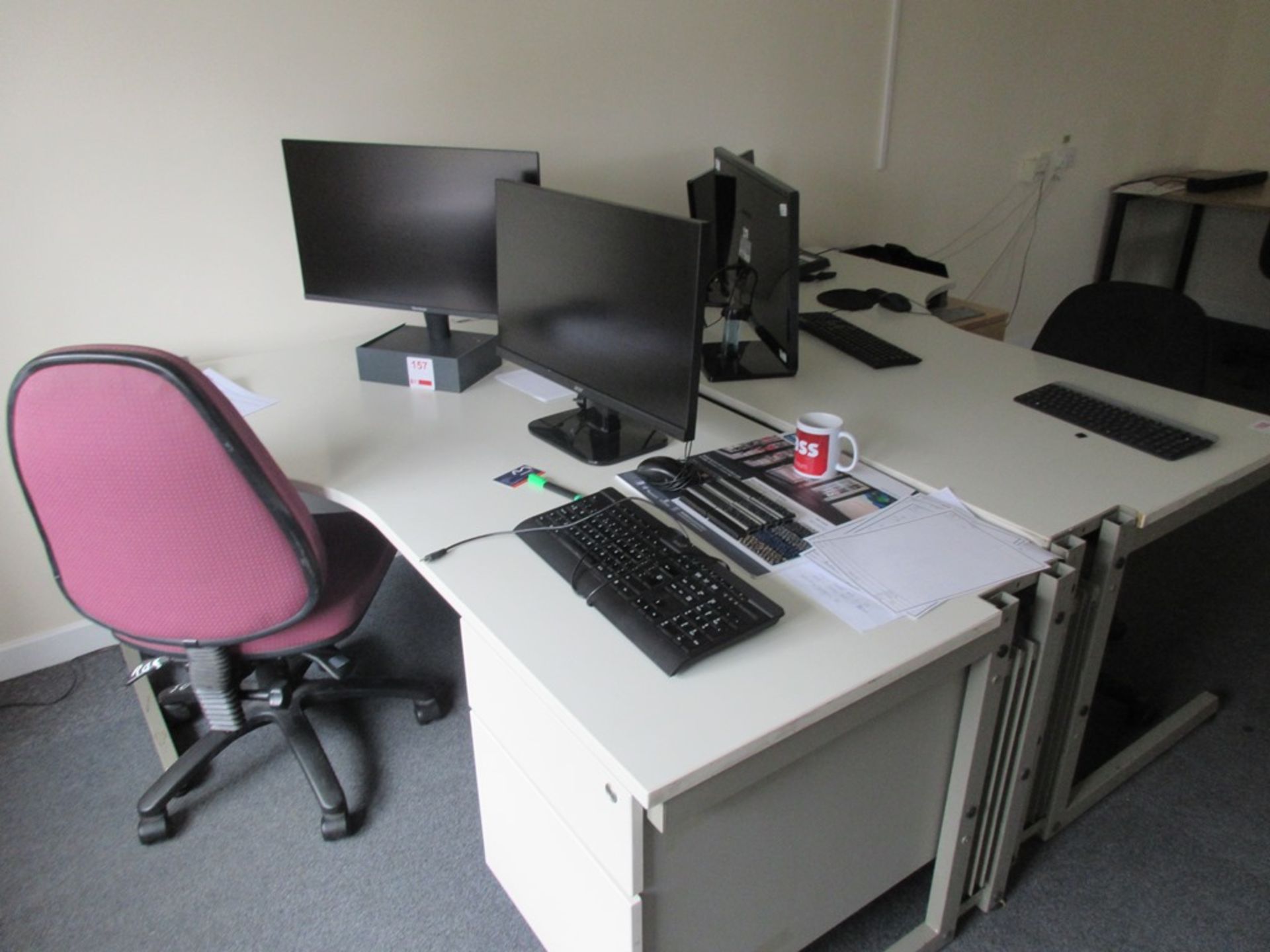Two grey laminate L shaped office desks - Image 2 of 5