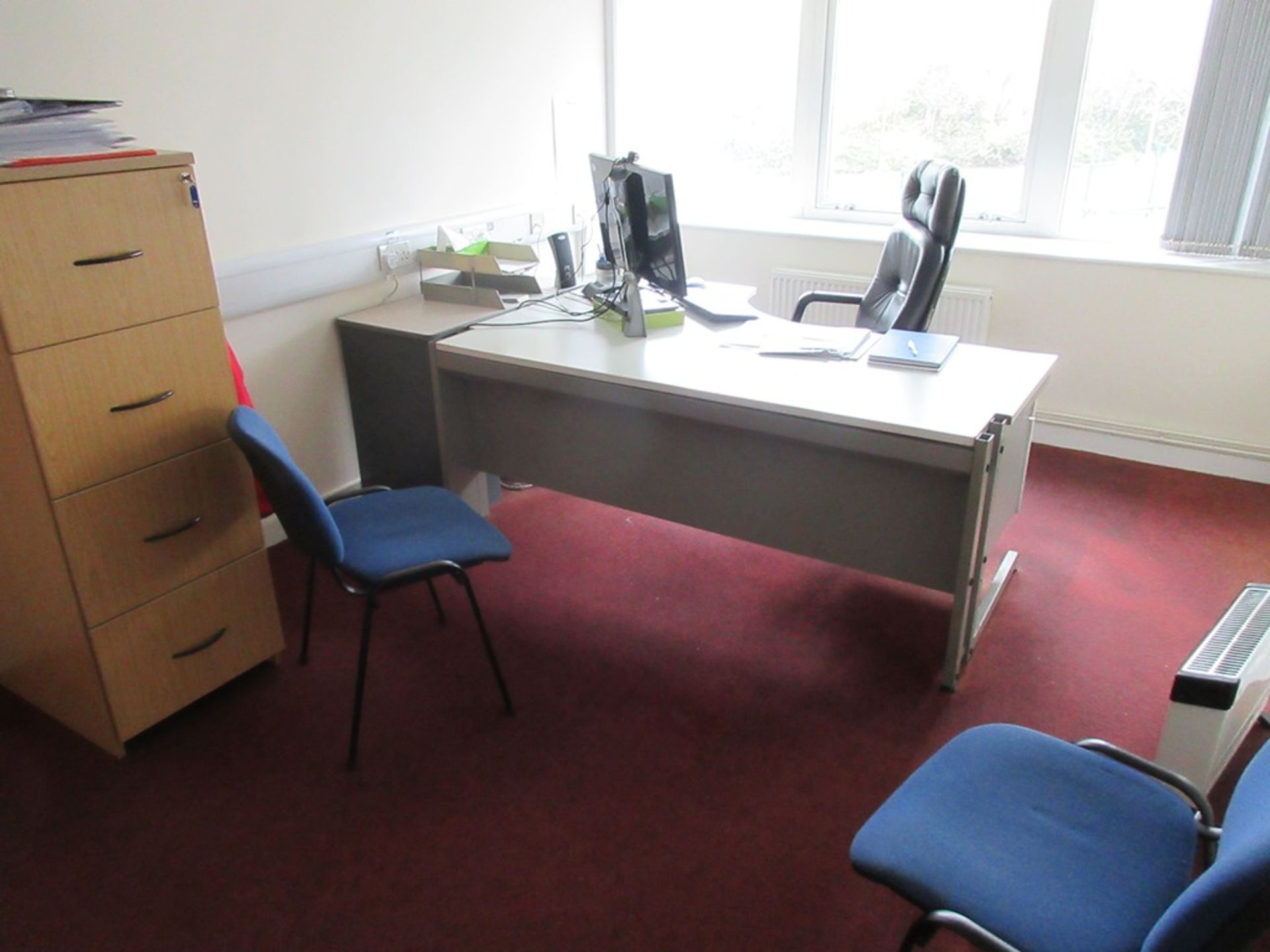 Grey laminate 'L' shaped office desk