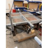 Five various steel frame workbenches