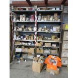 Two bays of assorted nuts, bolts, screws & rivets & stores racking