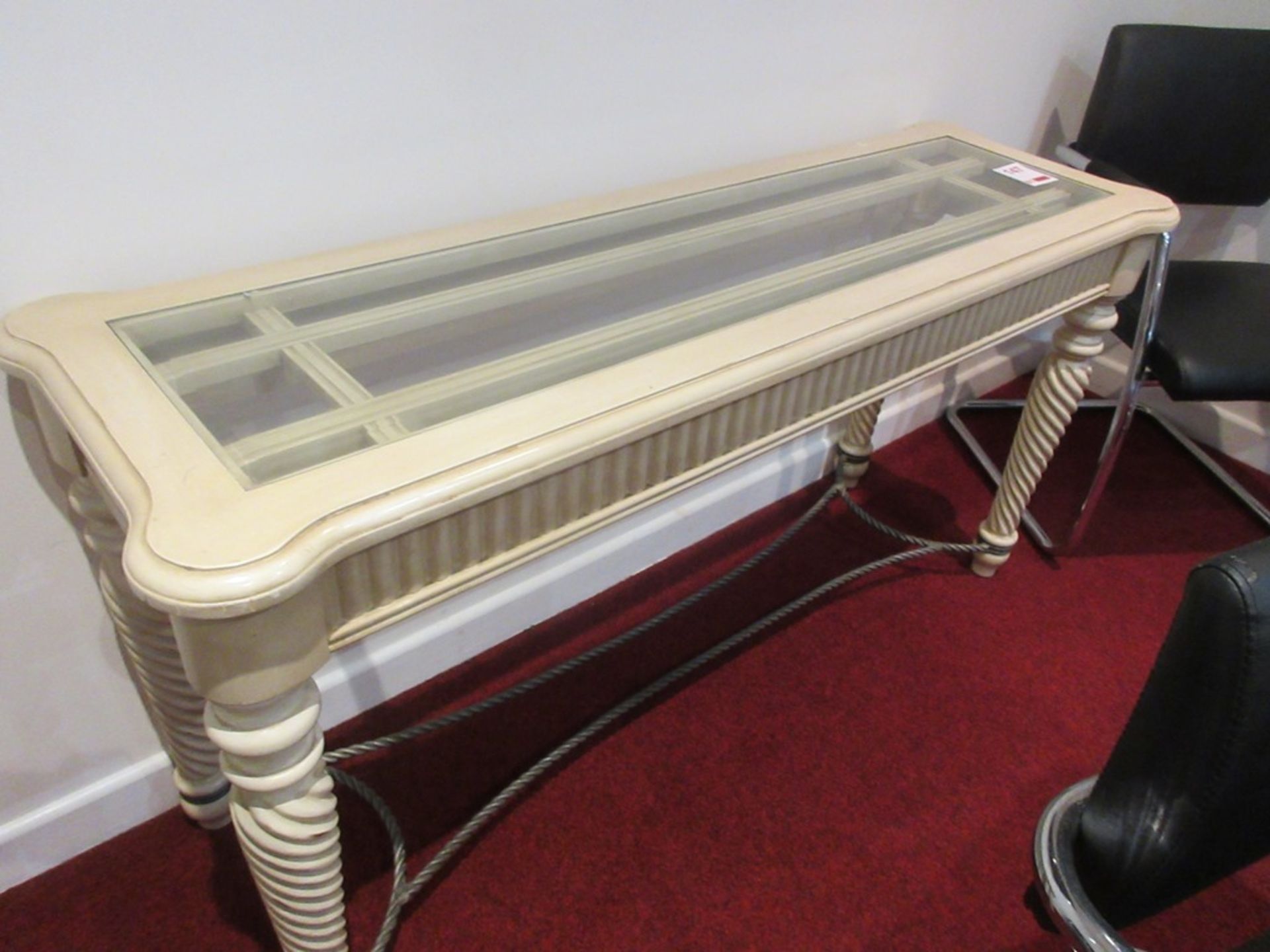 Timber framed glass topped sideboard table