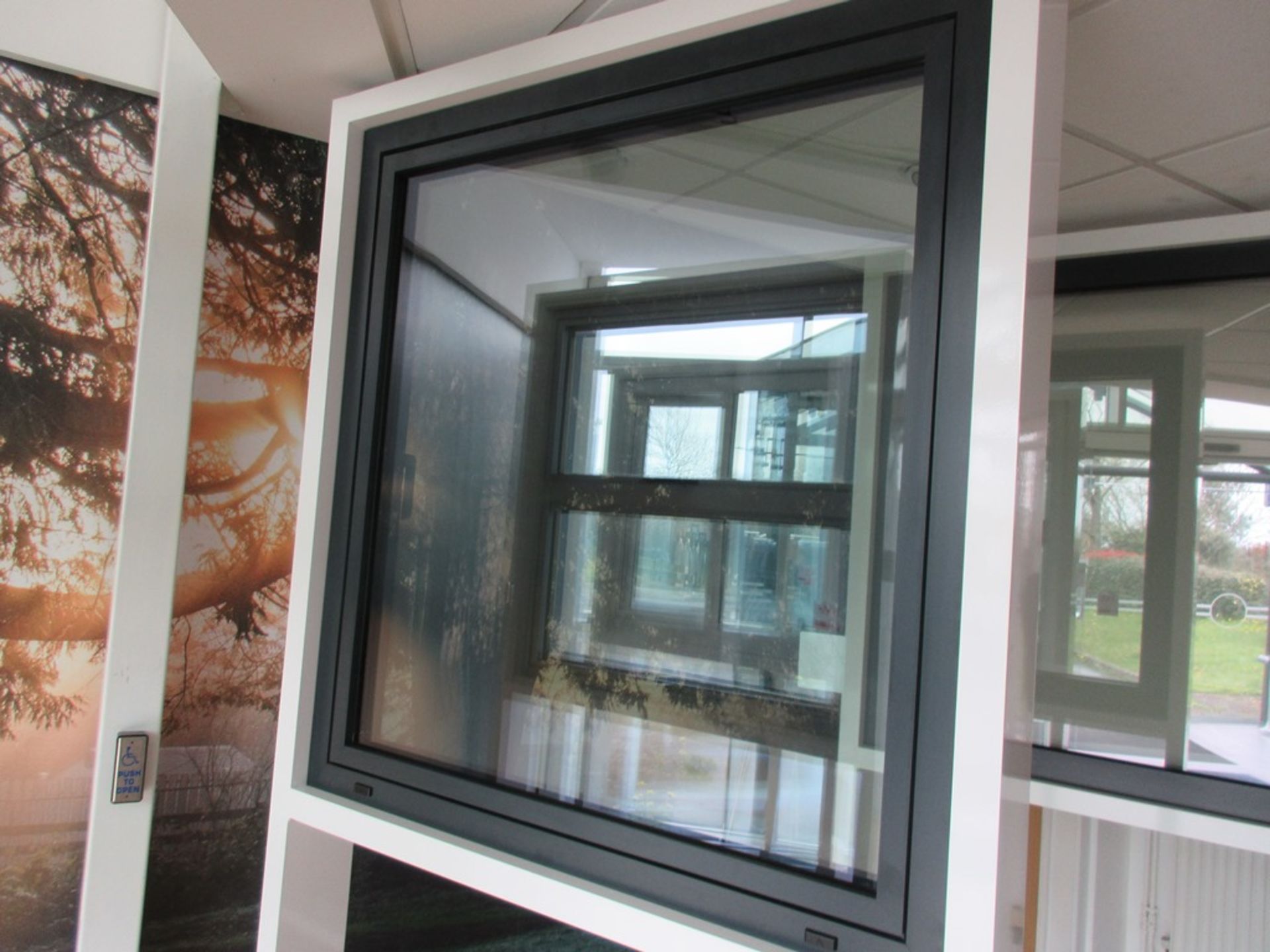 Aluminium framed single door showroom window