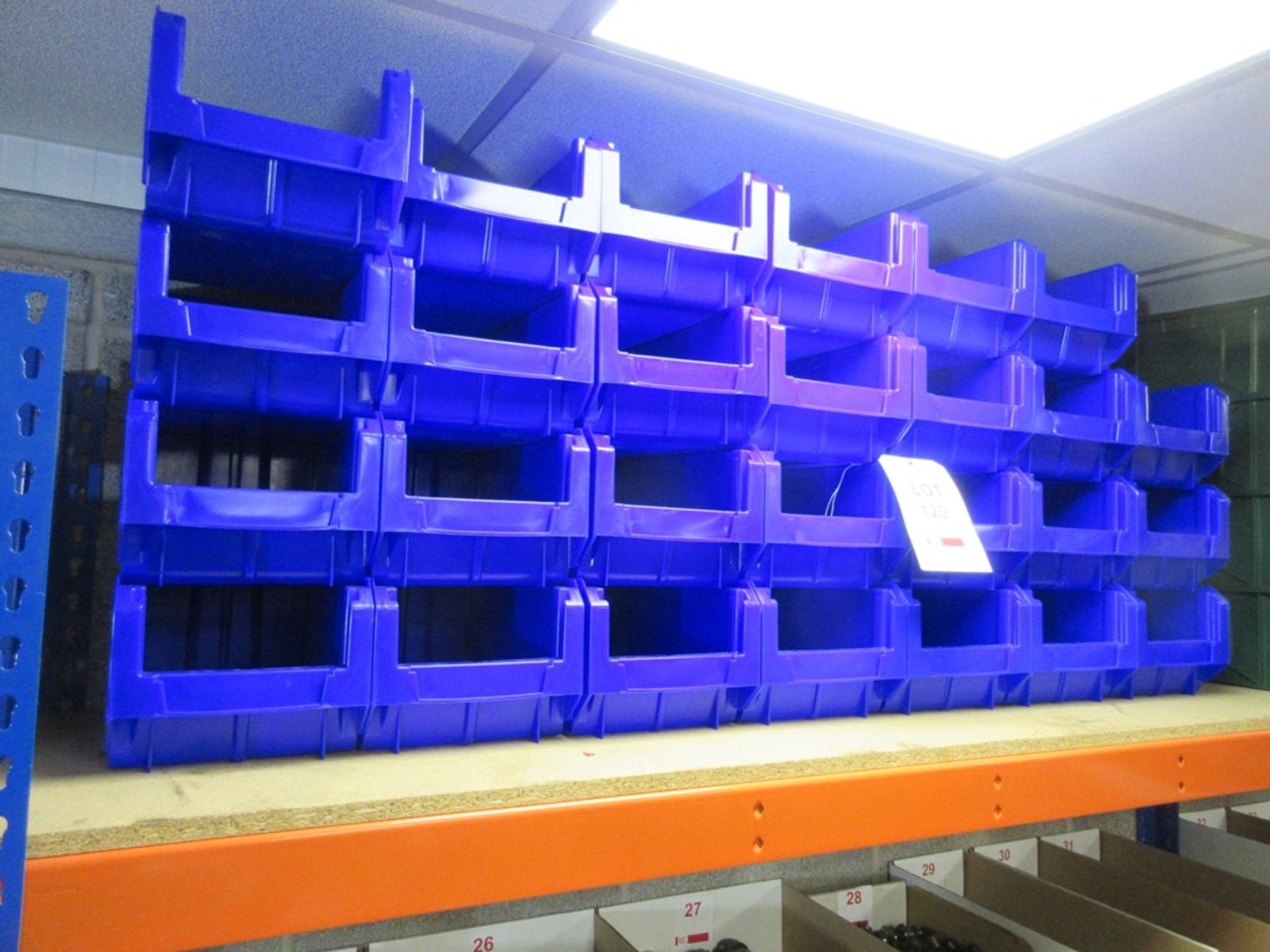 Twenty-seven Blue storage bins