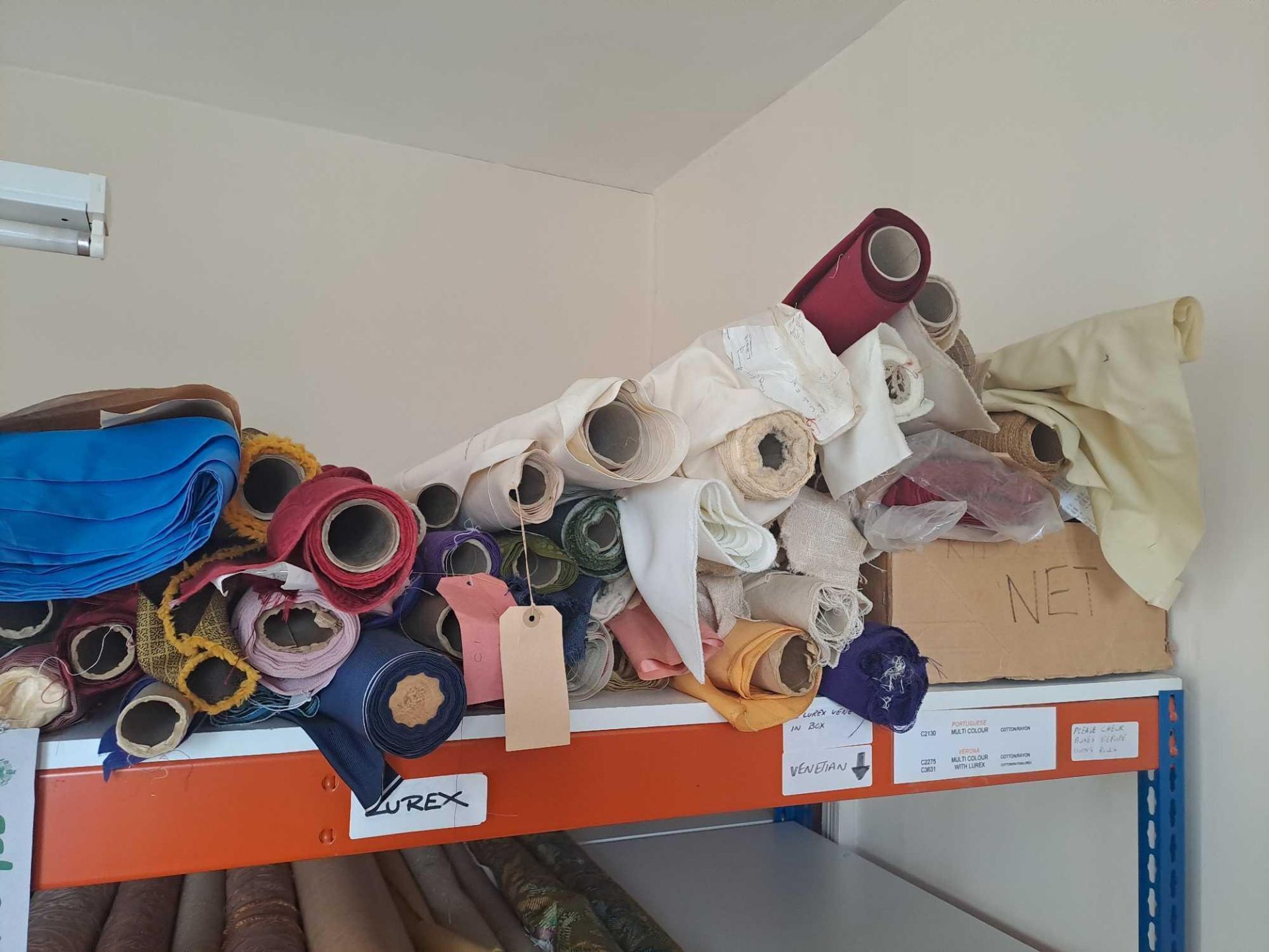 Contents of top shelf to include approx 55 part rolls of mixed fabric - Image 3 of 5