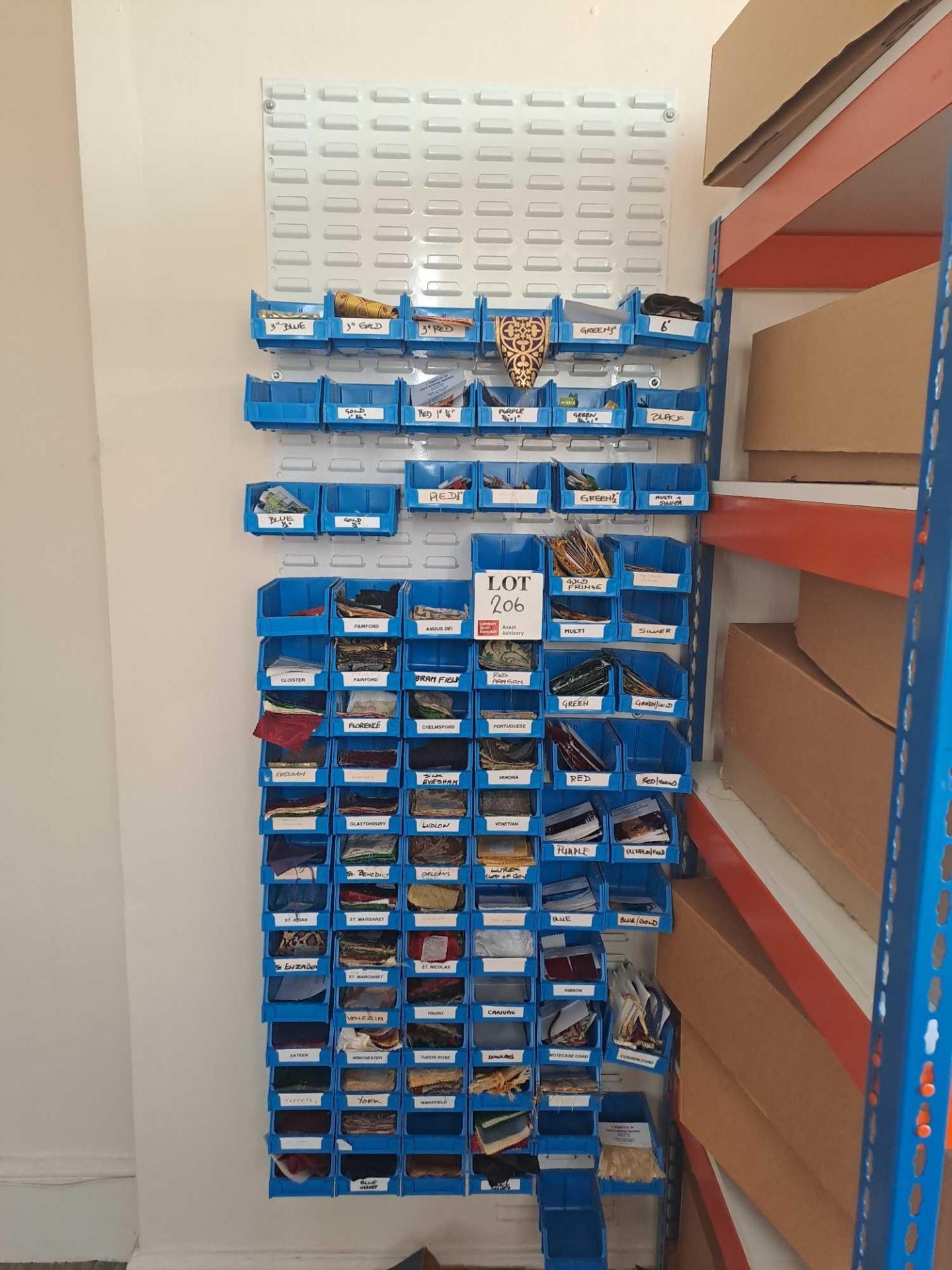 Wall mounted storage rack & contents