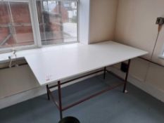 Three assorted steel framed tables