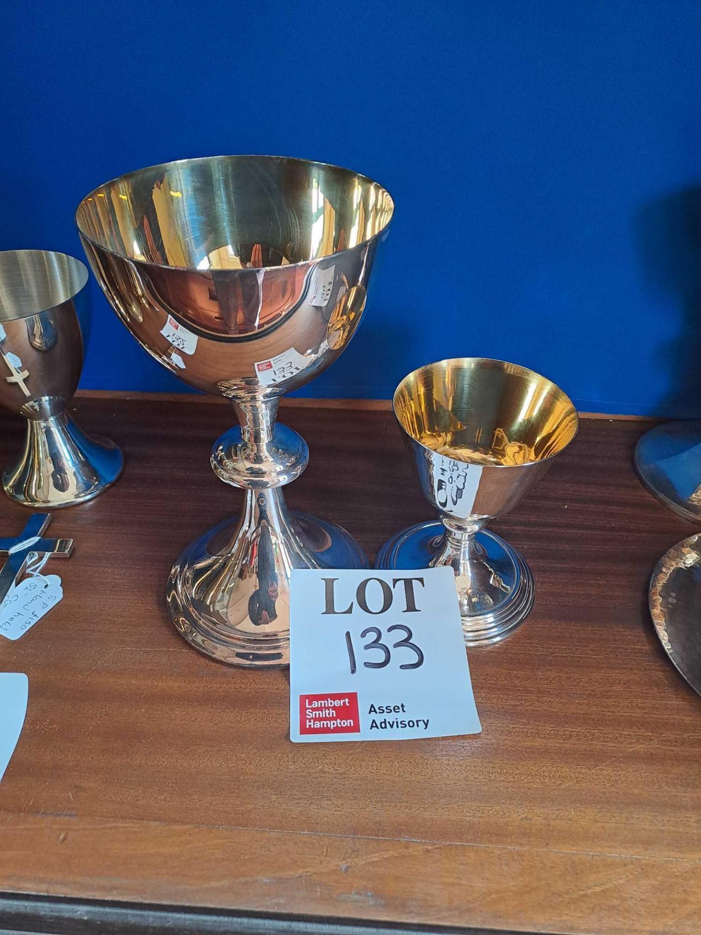 Two silver plated chalices