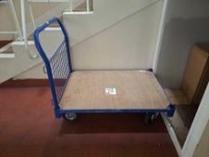 Blue metal wheeled trolley