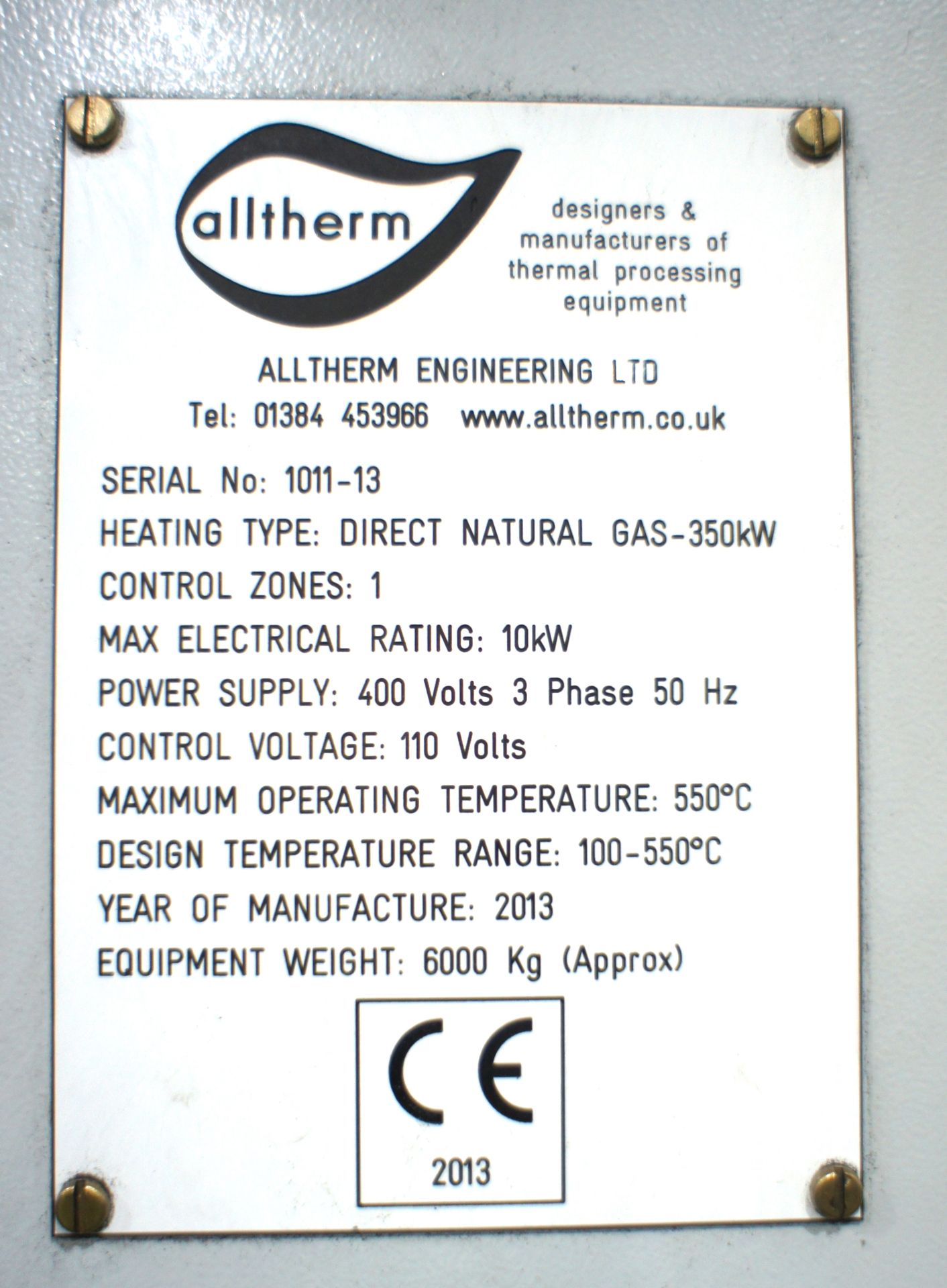 Alltherm Eng Ltd forced air heat treatment oven, natural gas (350kW) max temp 550°c with steel - Image 4 of 9