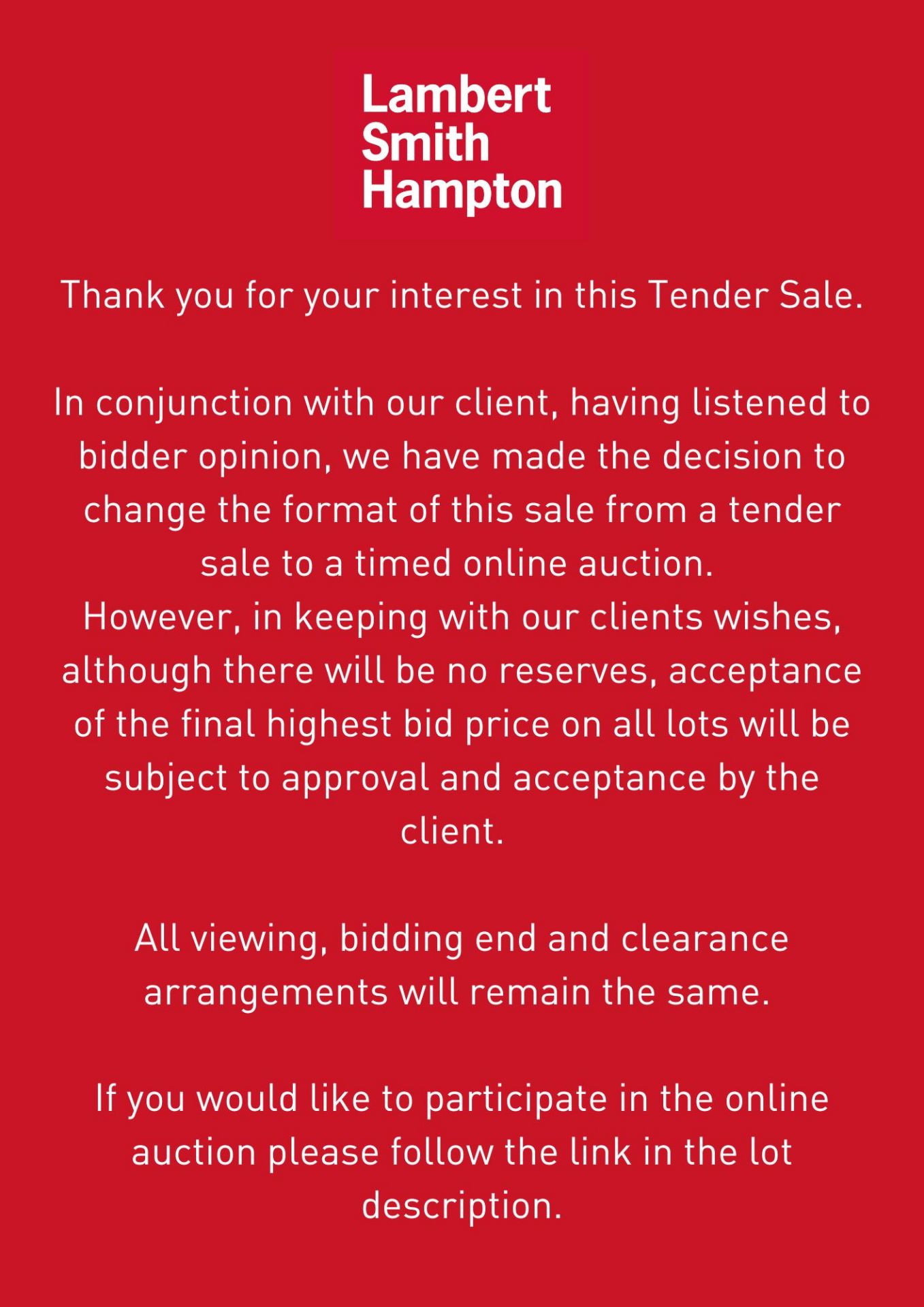 Thank you for your interest in this Tender Sale.