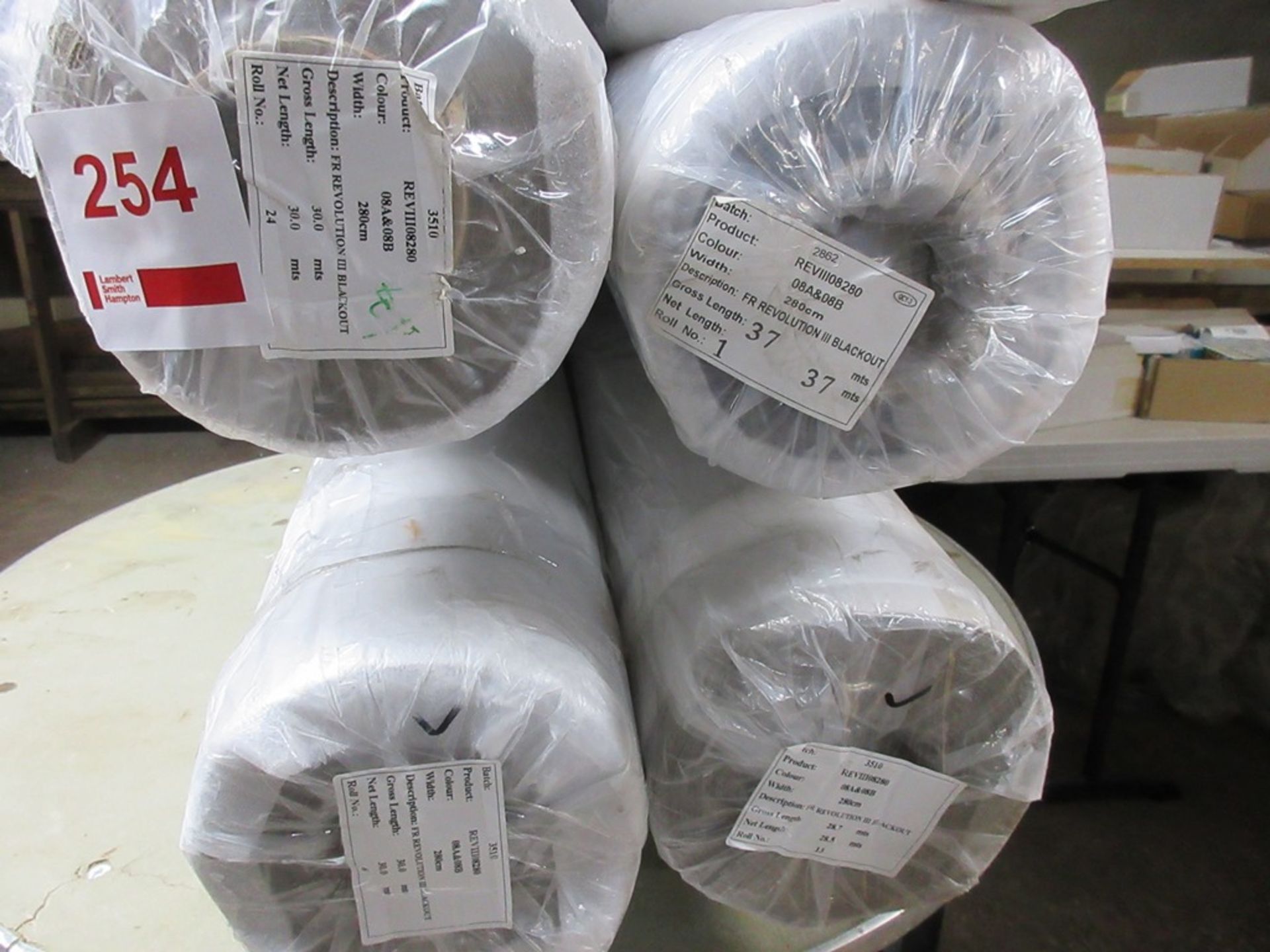 4 x rolls of various length blackout material, colour ref: 08A and 08B, product REVIII08280, width