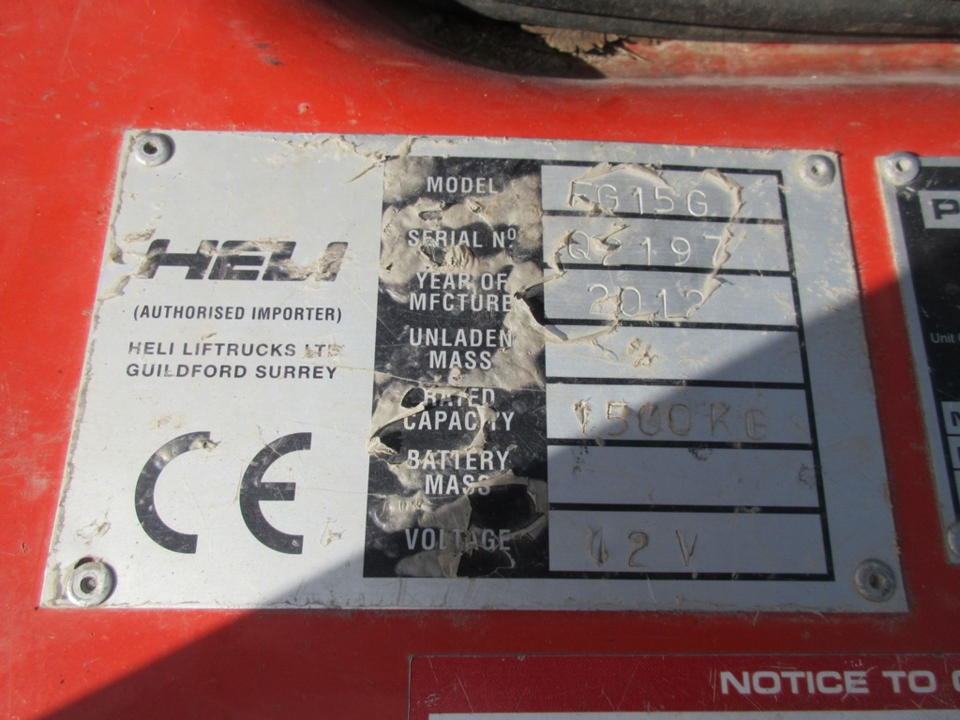 Heli FG15G LPG ride-on dual mast forklift truck (2012) - Image 6 of 12