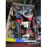 Assorted power tools including orbital sanders, reciprocating saws, nailers etc