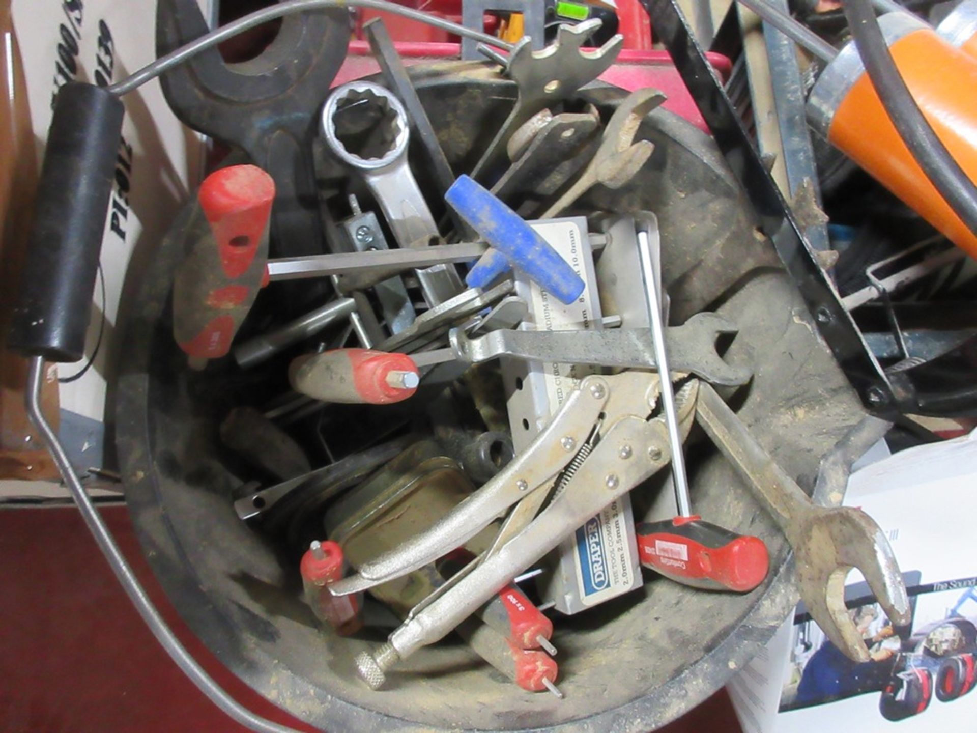 Quantity of assorted tools including Evolution detail sander, 240v, foot pump, spanners, grips, he - Image 2 of 3