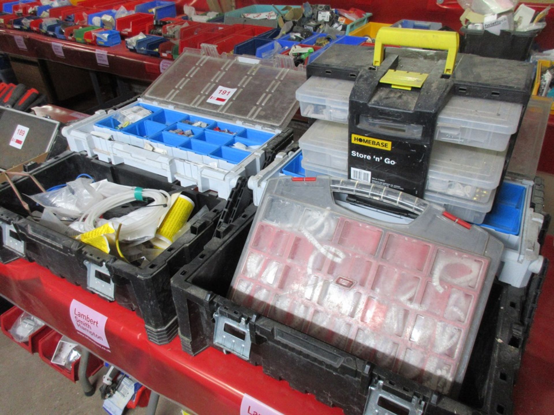 3 x assorted tool boxes contents including electrical, cable identification number, screws etc